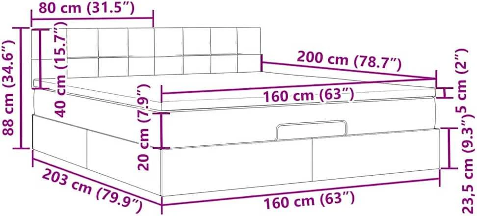 Osmanų lova su čiužiniu ir LED Tamsiai žalia 160x200cm Velvet
