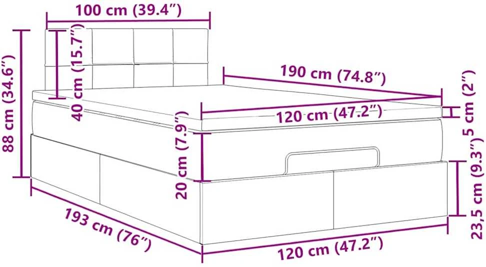 Osmanų lova su čiužiniu ir LED tamsiai žalias 120x190cm aksomas