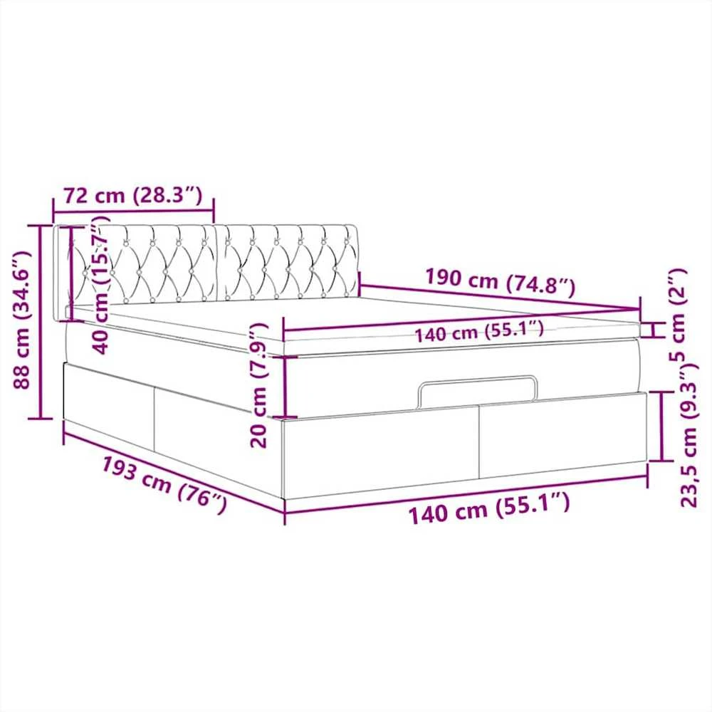 Osmanų lova su čiužiniu ir LED, taupe, 140x190cm, audinys