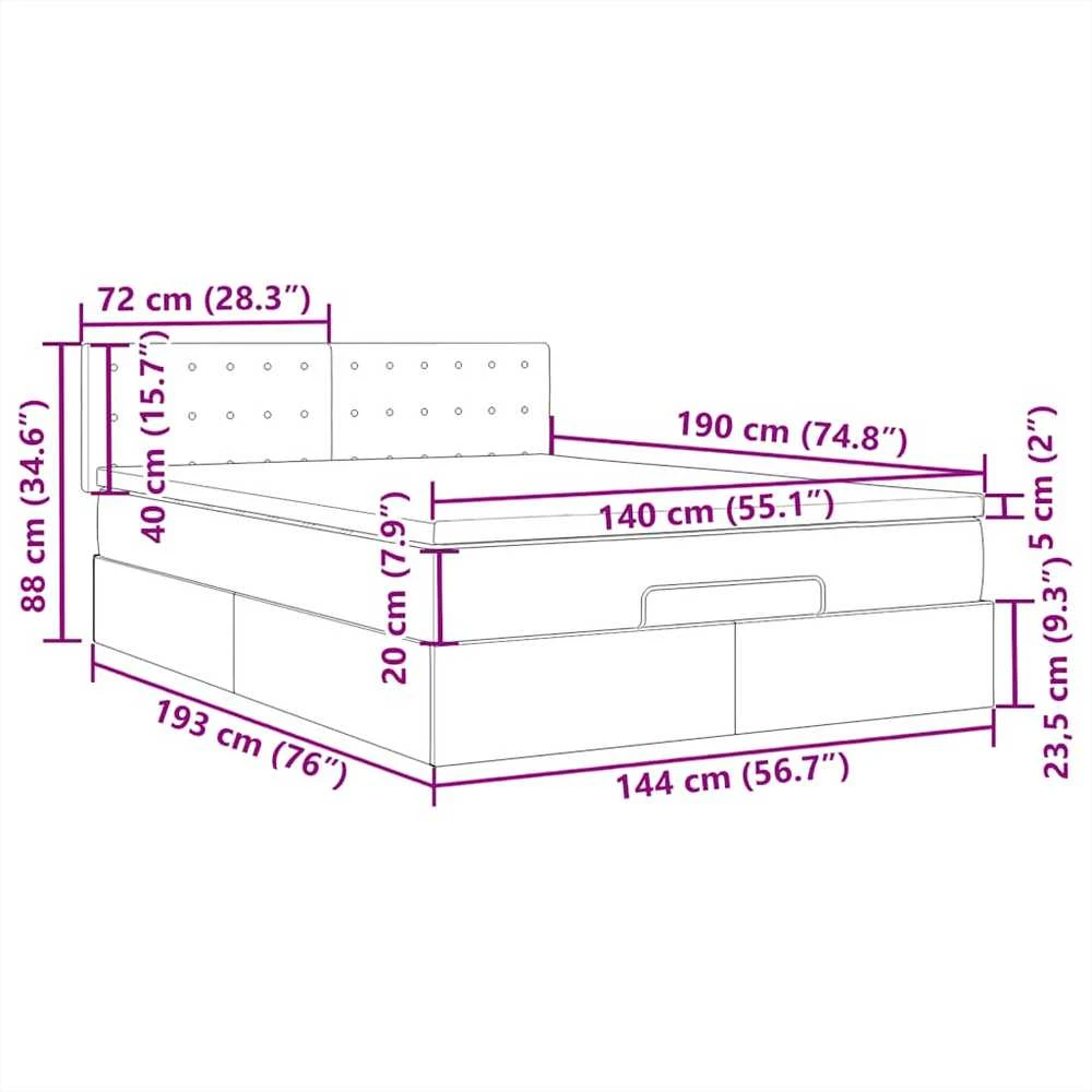 Osmanų lova su čiužiniu ir LED, taupe, 140x190cm, audinys