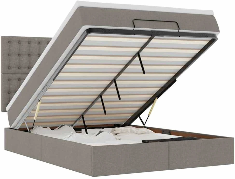 Osmanų lova su čiužiniu ir LED, taupe, 140x190cm, audinys