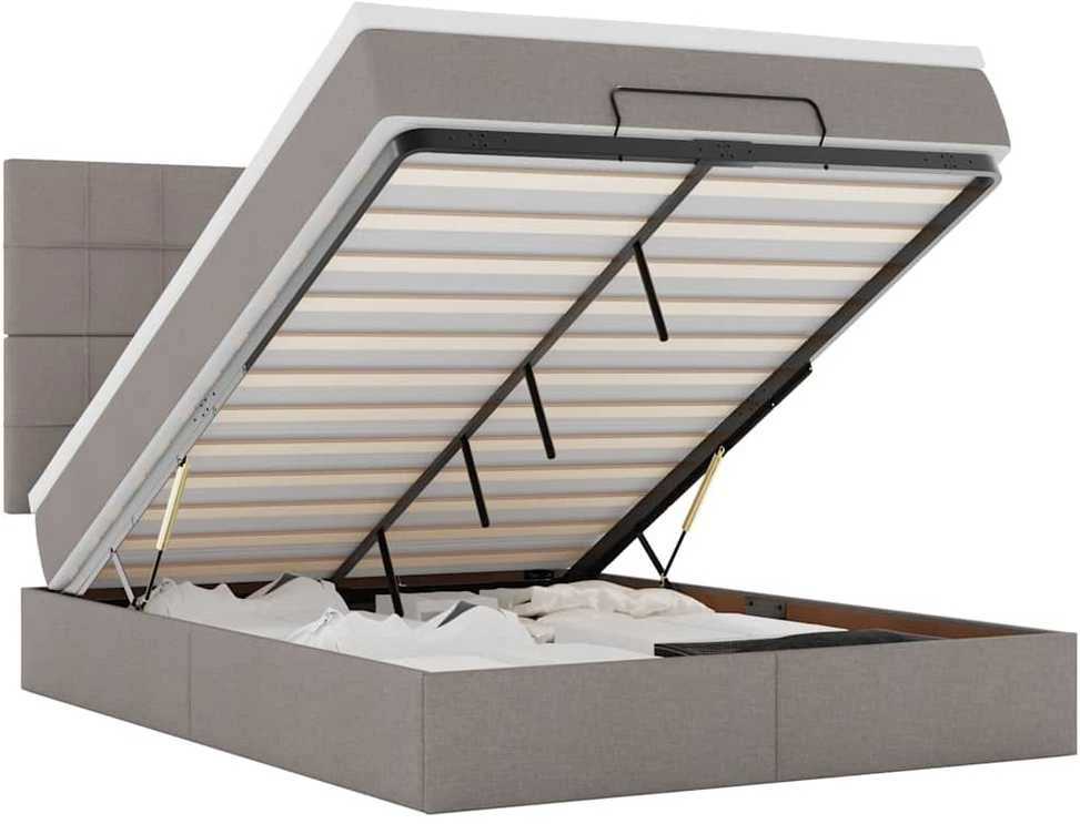Osmanų lova su čiužiniu ir LED, taupe, 140x190cm, audinys