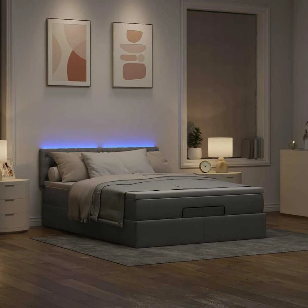 Osmanų lova su čiužiniu ir LED, taupe, 140x190cm, audinys