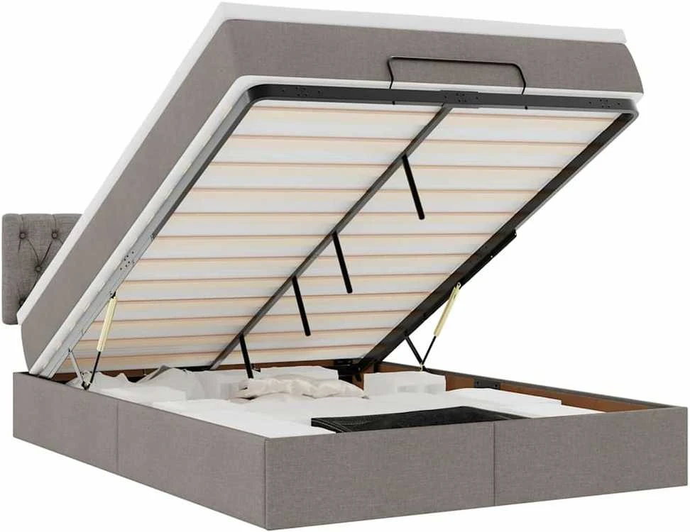 Osmanų lova su čiužiniu ir LED, taupe, 140x190cm, audinys