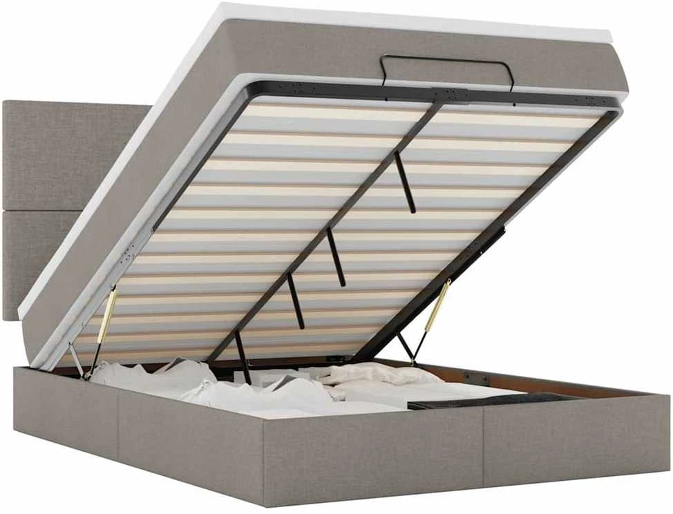 Osmanų lova su čiužiniu ir LED, taupe, 140x190cm, audinys