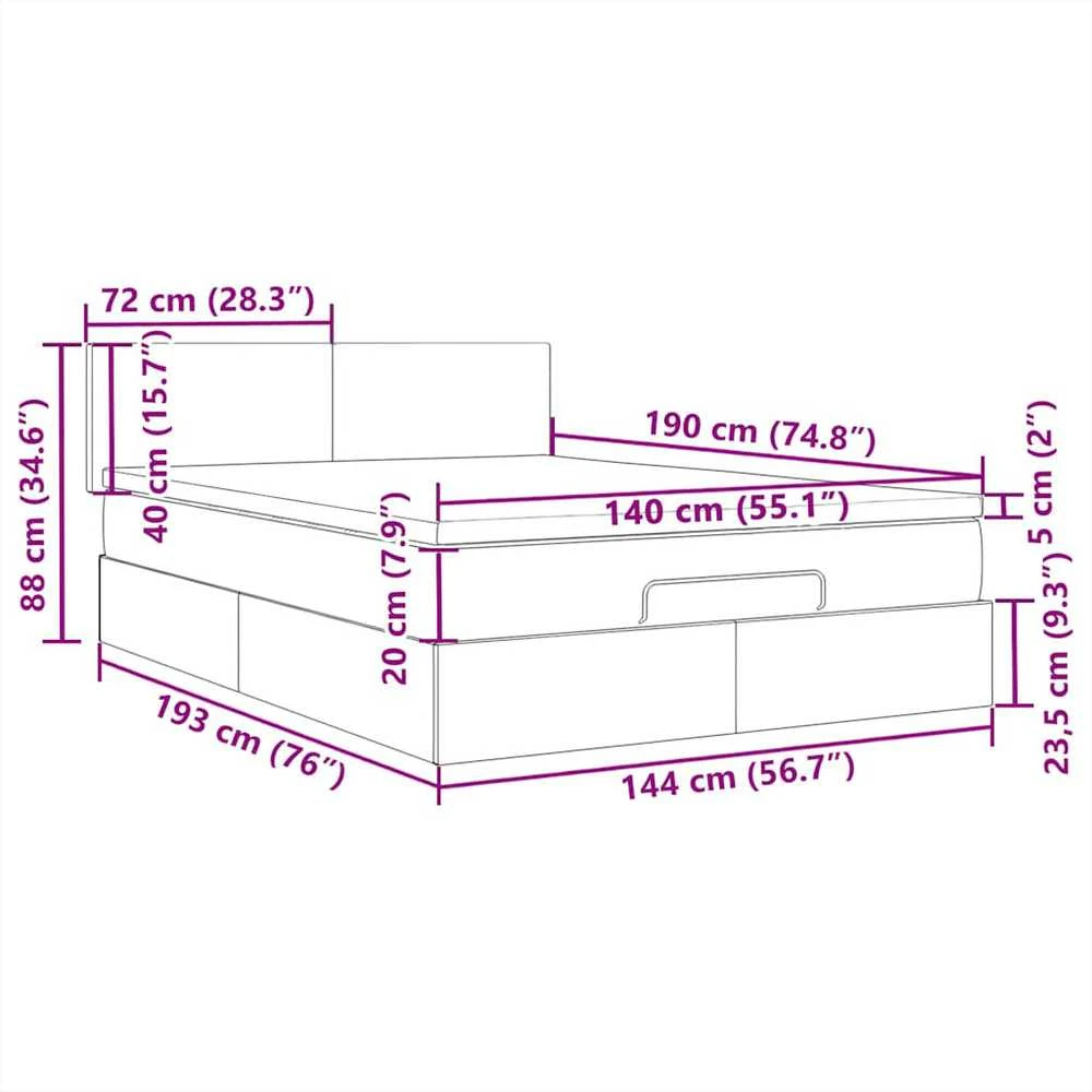 Osmanų lova su čiužiniu ir LED, taupe, 140x190cm, audinys