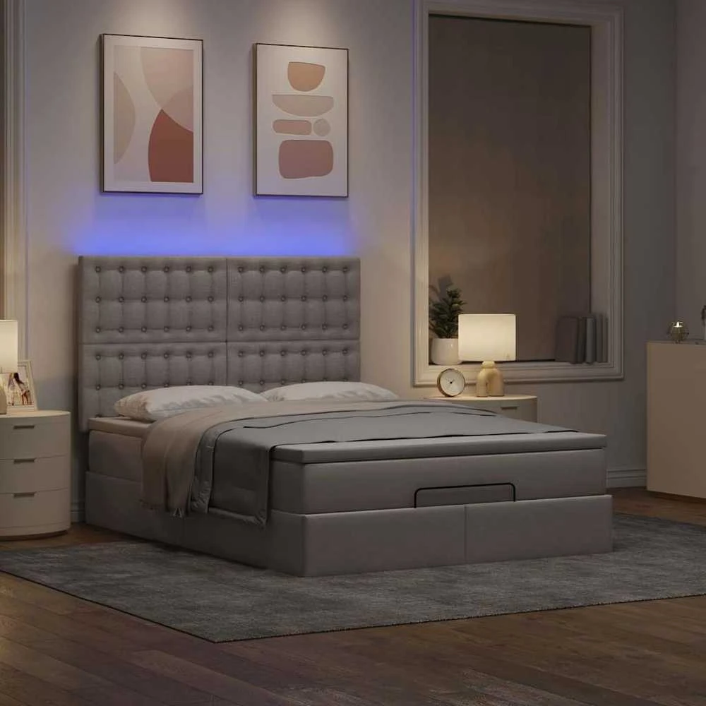 Osmanų lova su čiužiniu ir LED, taupe, 140x190cm, audinys