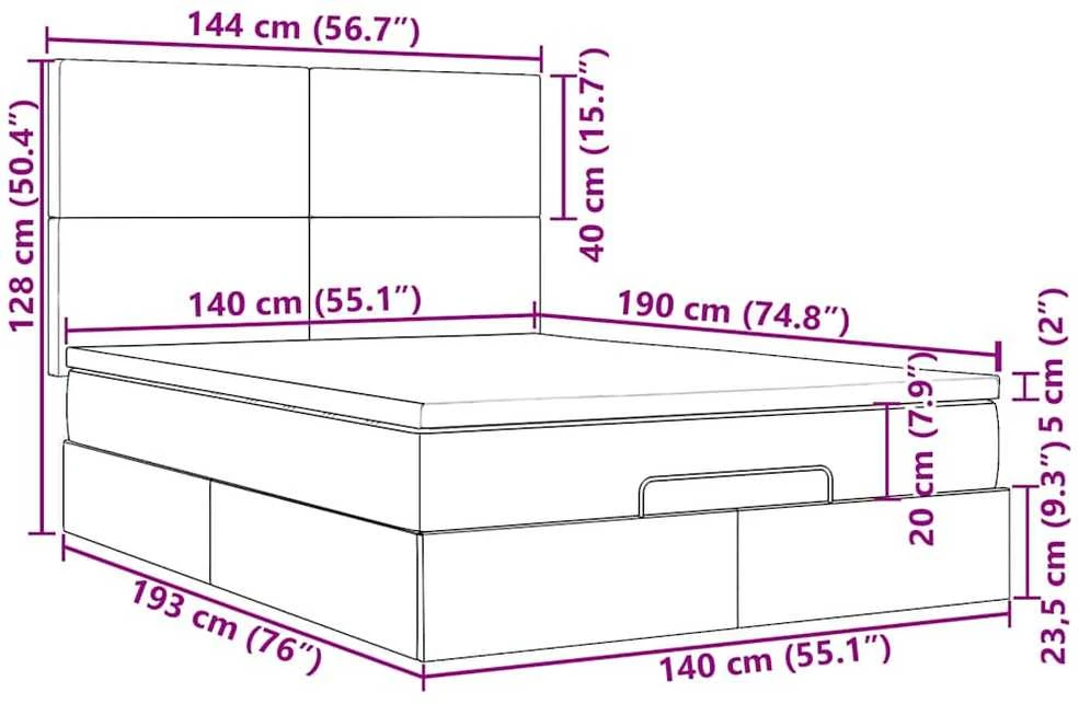 Osmanų lova su čiužiniu ir LED, taupe, 140x190cm, audinys