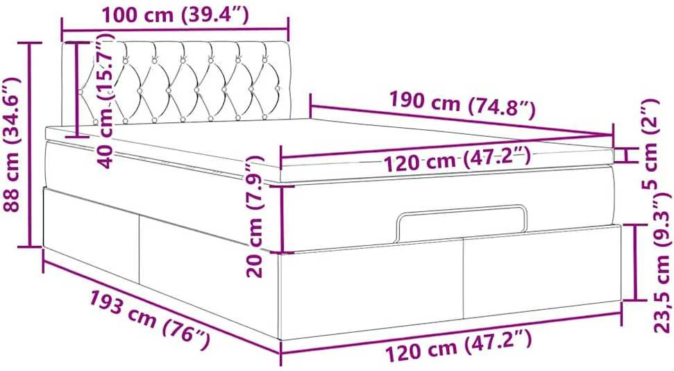 Osmanų lova su čiužiniu ir LED, taupe sp., 120x190cm, audinys