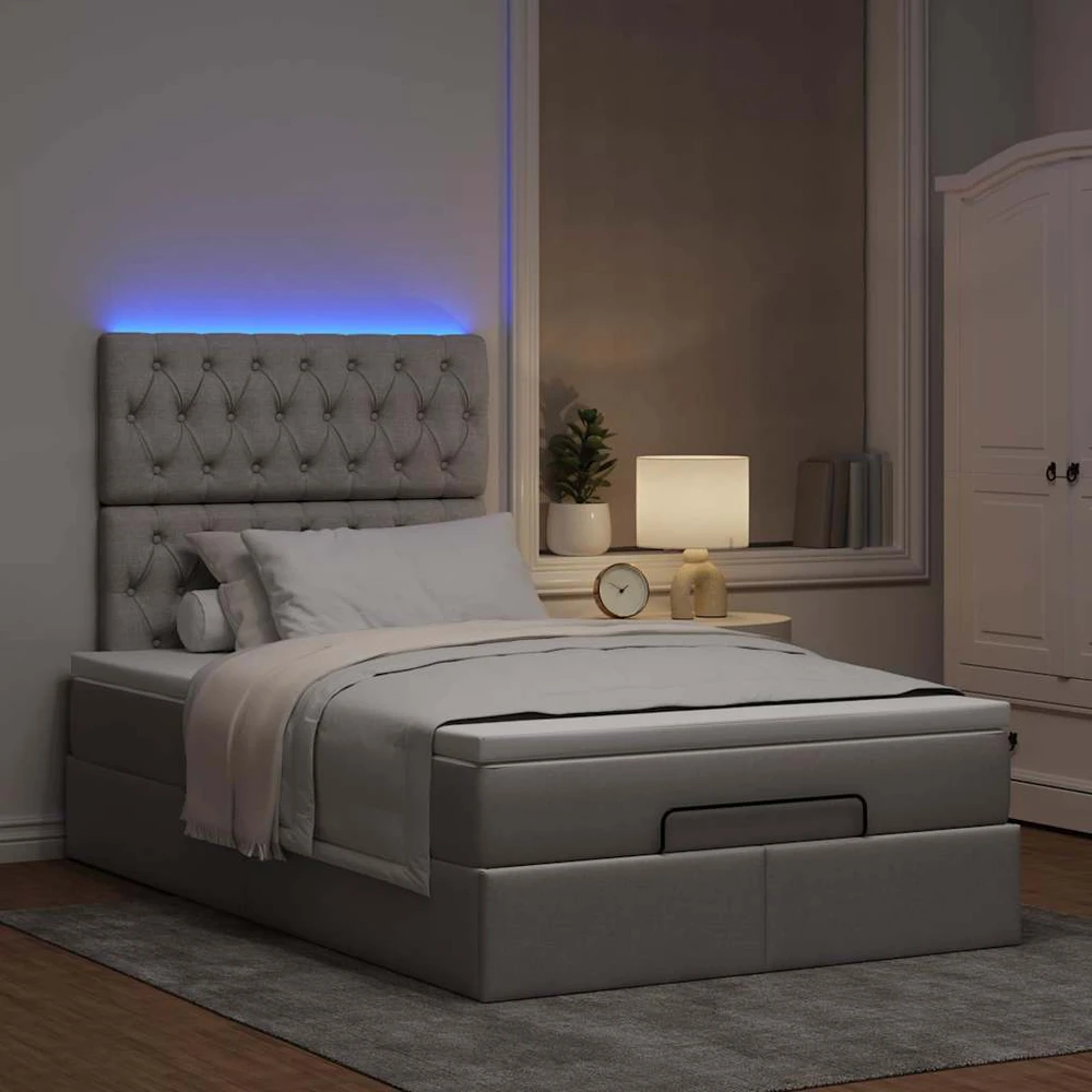 Osmanų lova su čiužiniu ir LED, taupe sp., 120x190cm, audinys