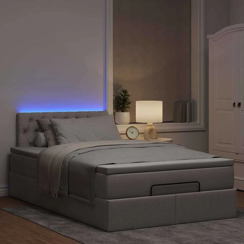 Osmanų lova su čiužiniu ir LED, taupe sp., 120x190cm, audinys