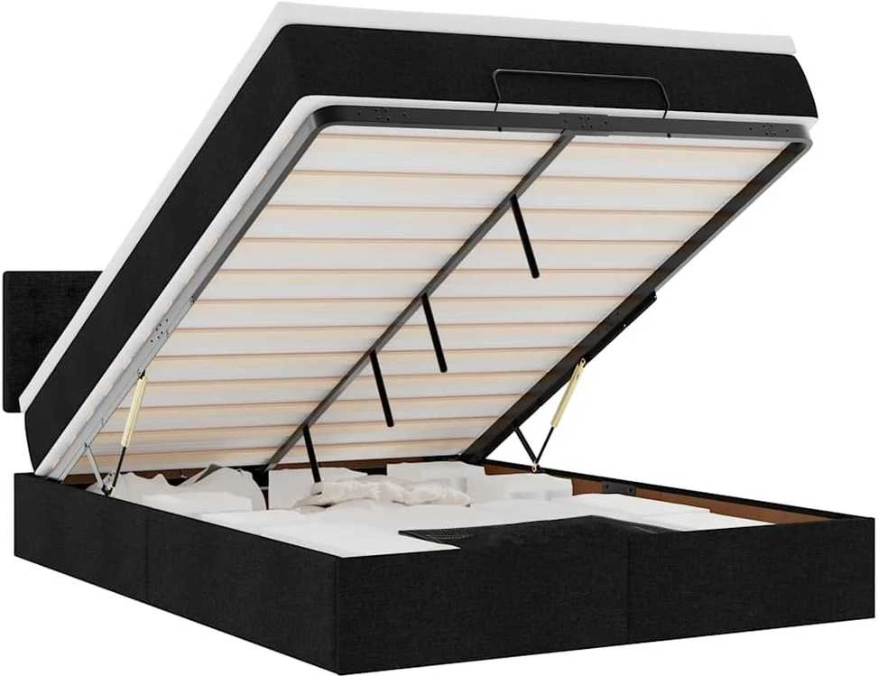 Osmanų lovos rėmas su čiužiniu, juodas, 140x200cm, audinys
