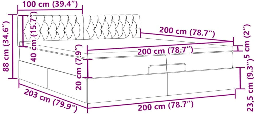 Osmanų lova su čiužiniu Šviesiai pilka 200x200 cm audinys