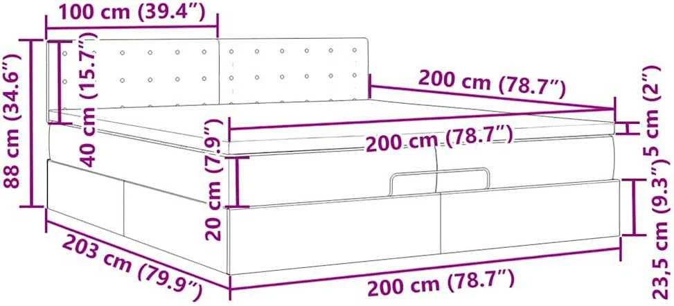 Osmanų lova su čiužiniu Tamsiai rudas 200x200 cm Audinys