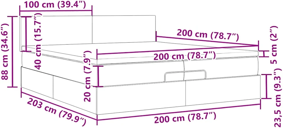 Osmanų lova su čiužiniu Tamsiai rudas 200x200 cm Audinys