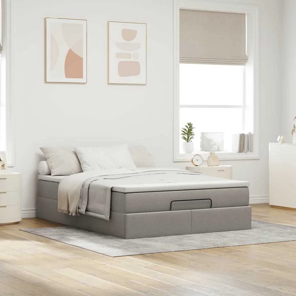Osmanų lova su čiužiniu, taupe, 140x190cm, audinys