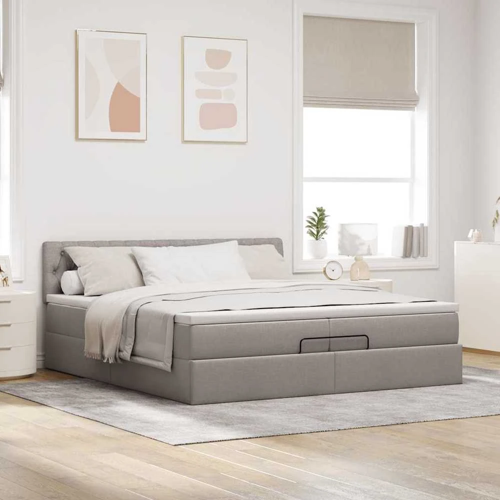 Osmanų lova su čiužiniu Taupe 200x200 cm Audinys