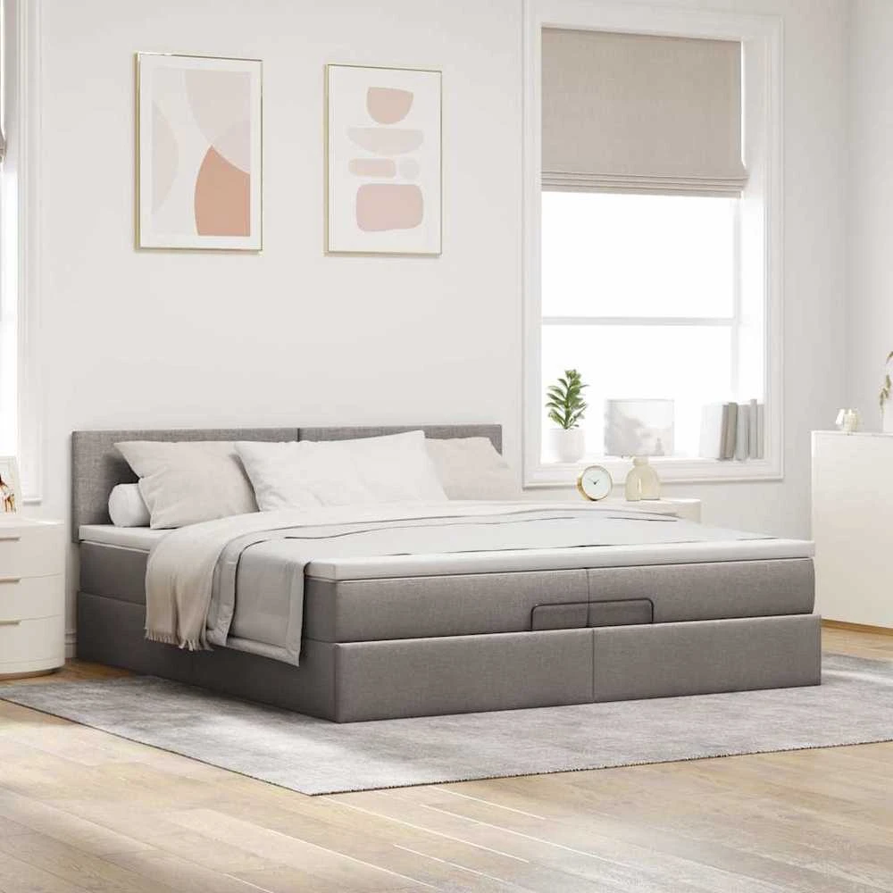 Osmanų lova su čiužiniu Taupe 200x200 cm Audinys