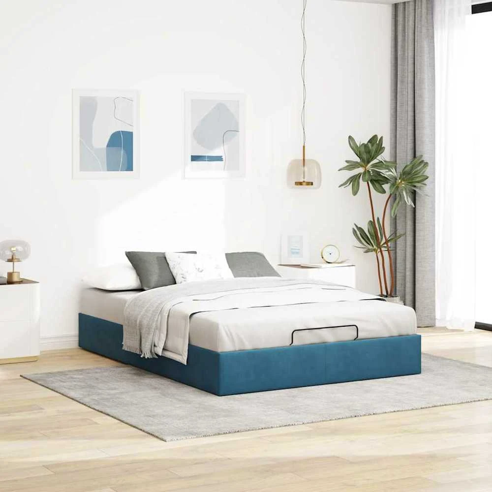 Osmanų lovos rėmas be čiužinio Tamsiai mėlynas 140x190cm Velvet