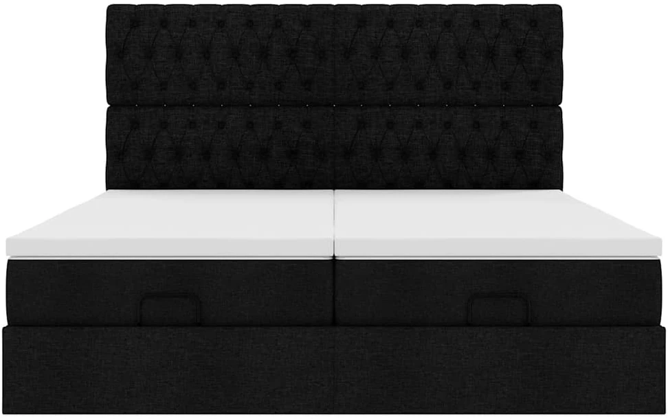 Osmanų lovos rėmas su čiužiniais, juodas, 180x200cm, audinys
