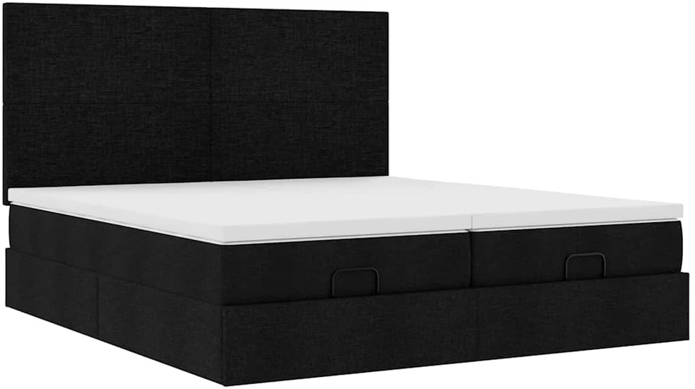 Osmanų lovos rėmas su čiužiniais, juodas, 180x200cm, audinys
