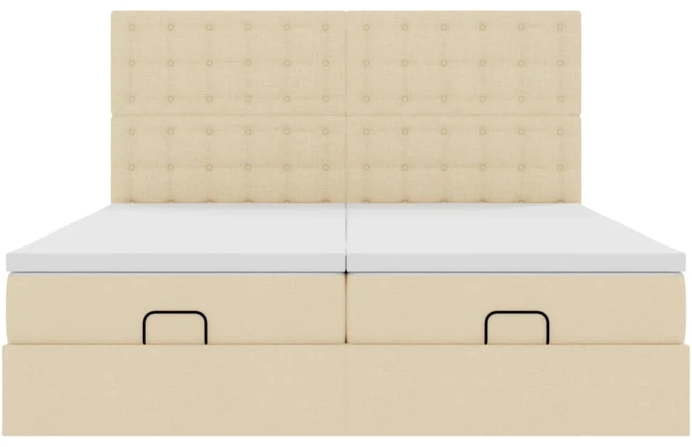 Osmanų lovos rėmas su čiužiniais, kreminis, 200x200cm, audinys