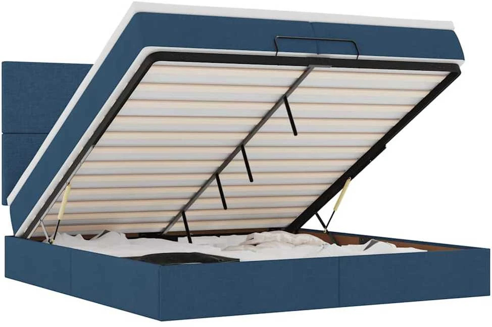 Osmanų lovos rėmas su čiužiniais, mėlynas, 200x200cm, audinys