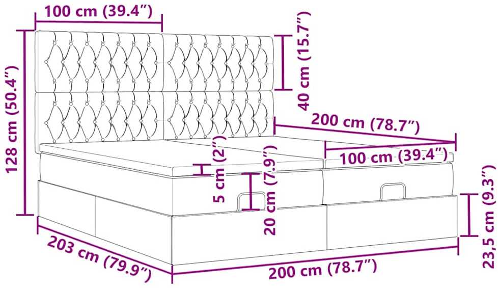 Osmanų lovos rėmas su čiužiniais, rožinis, 200x200cm, aksomas