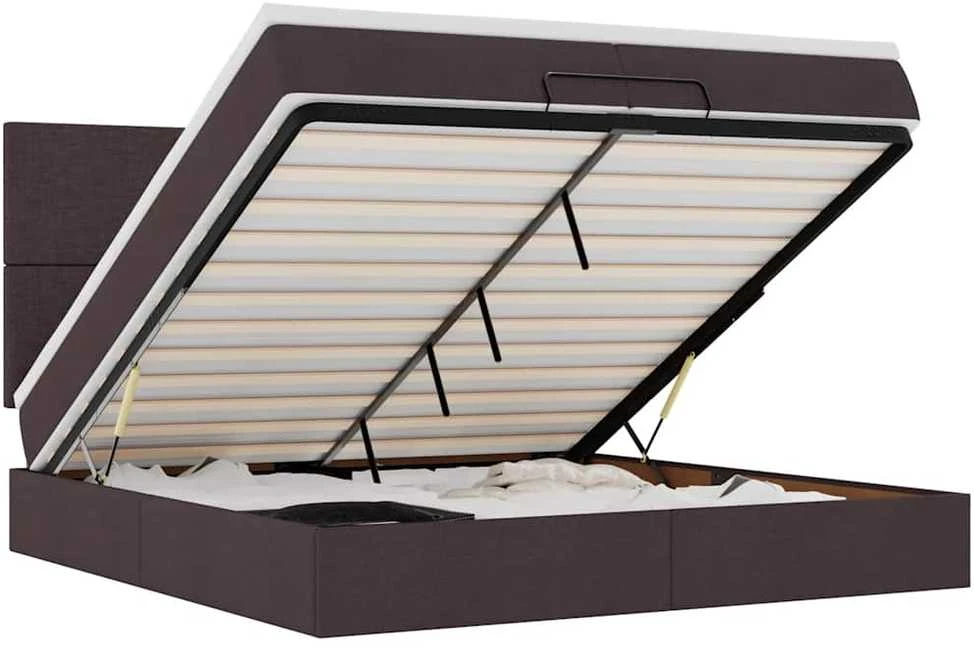 Osmanų lovos rėmas su čiužiniais, rudas, 200x200cm, audinys