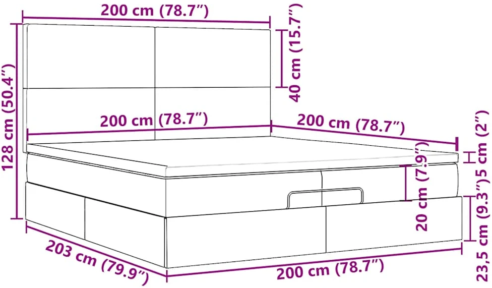 Osmanų lovos rėmas su čiužiniais, rudas, 200x200cm, audinys
