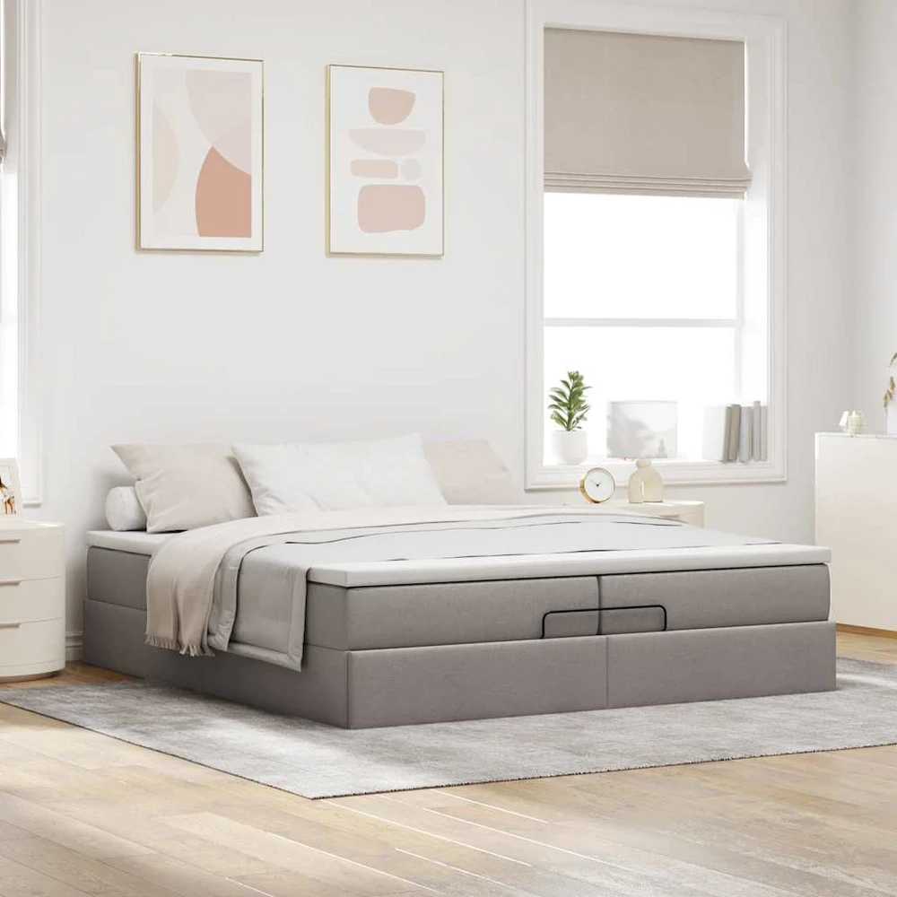 Osmanų lovos rėmas su čiužiniais, taupe, 200x200cm, audinys
