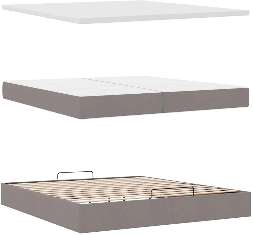 Osmanų lovos rėmas su čiužiniais, taupe, 200x200cm, audinys