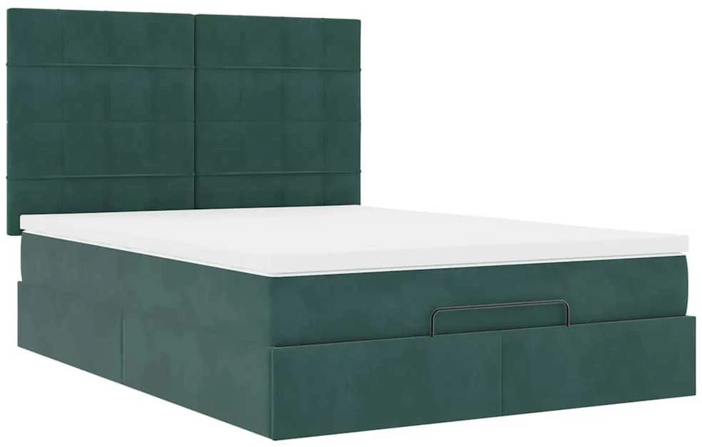 Osmanų lovos rėmas su čiužiniais, žalias, 140x190cm, aksomas