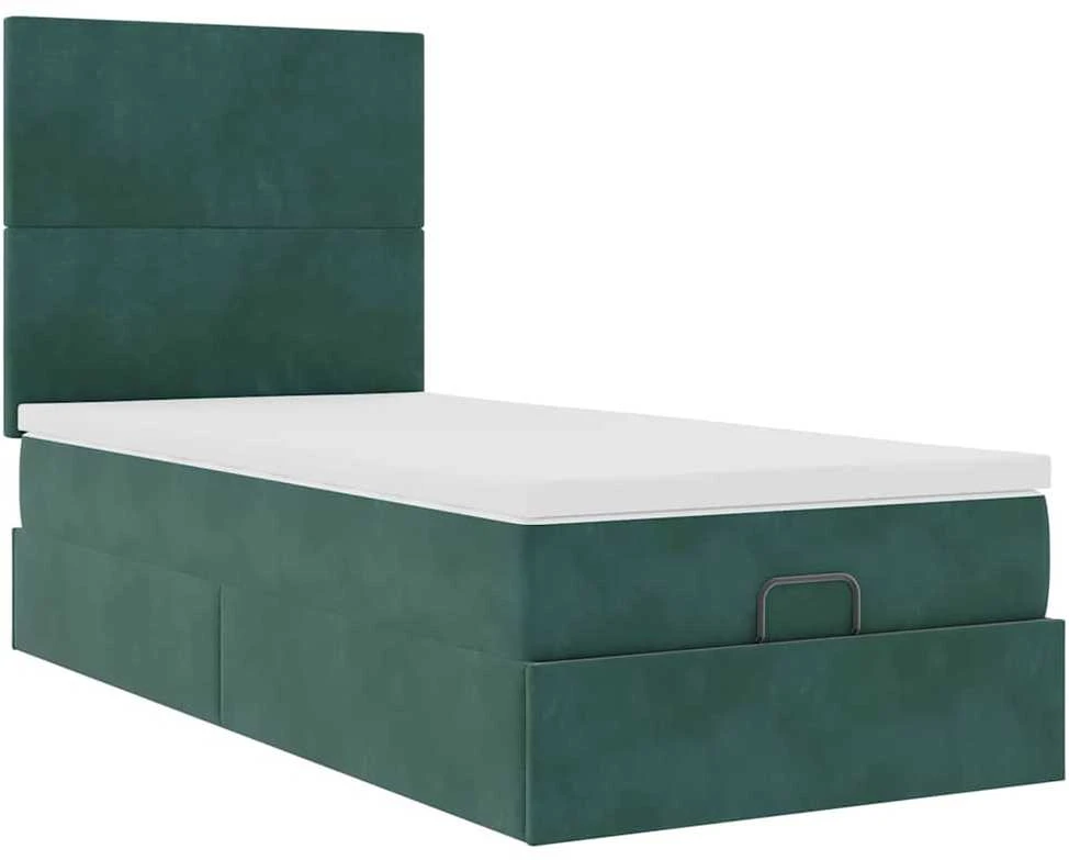 Osmanų lovos rėmas su čiužiniais, žalias, 80x200cm, aksomas