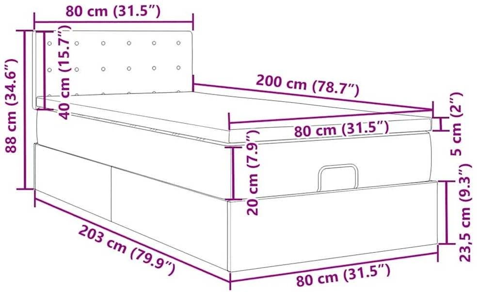 Osmanų lovos rėmas su čiužiniu, baltas, 80x200cm, dirbt. oda