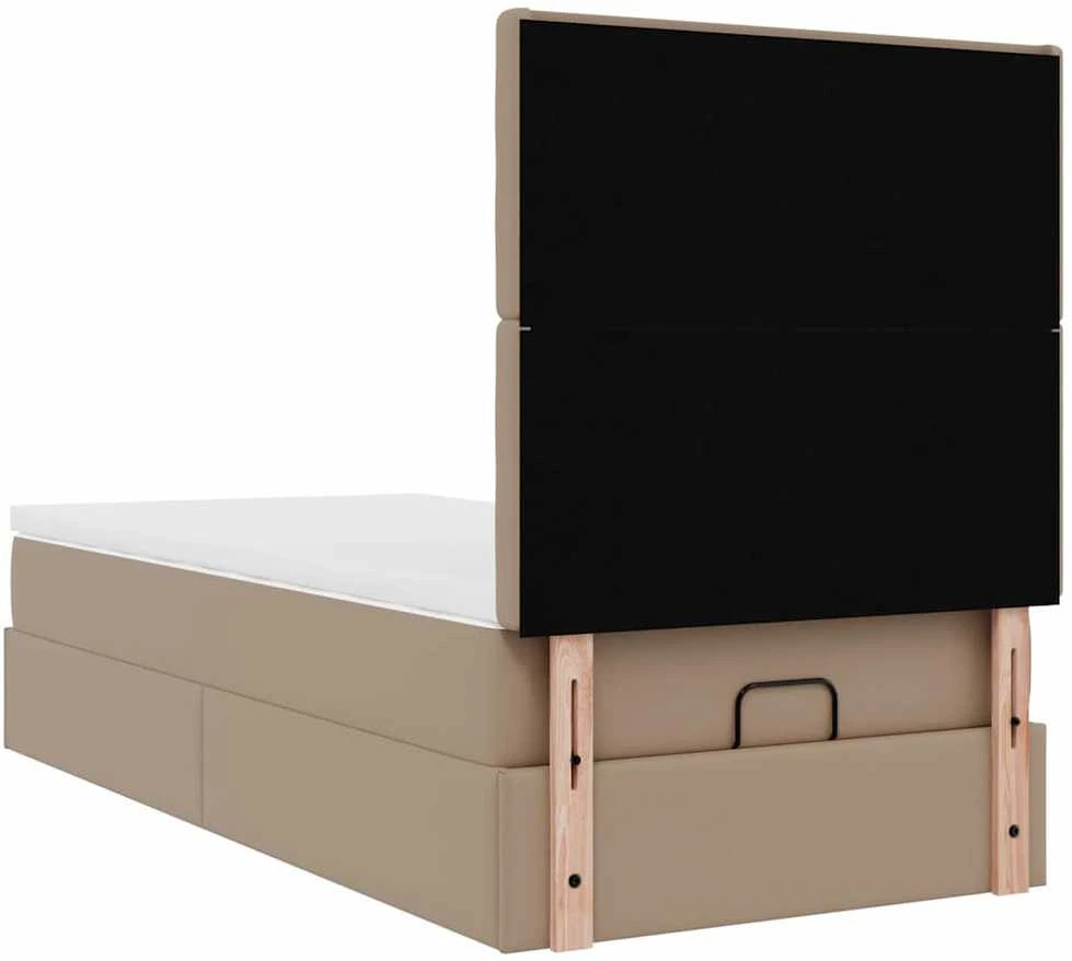 Osmanų lovos rėmas su čiužiniu, kapučino, 90x190cm, dirbt. oda