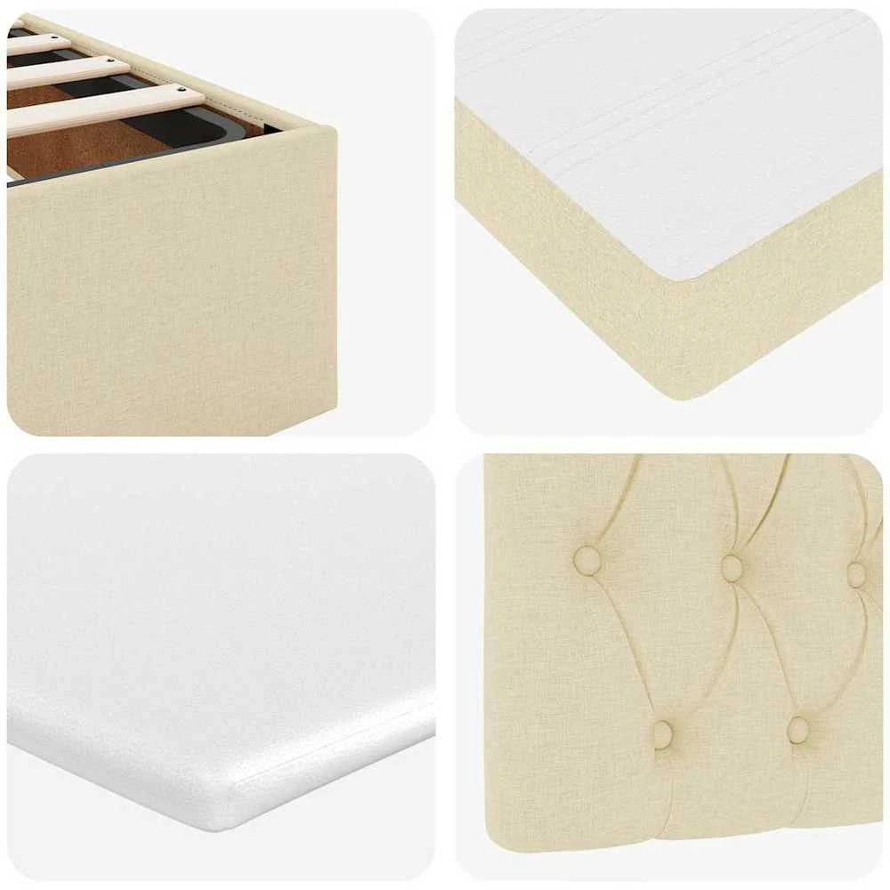 Osmanų lovos rėmas su čiužiniu, kreminis, 90x190cm, audinys