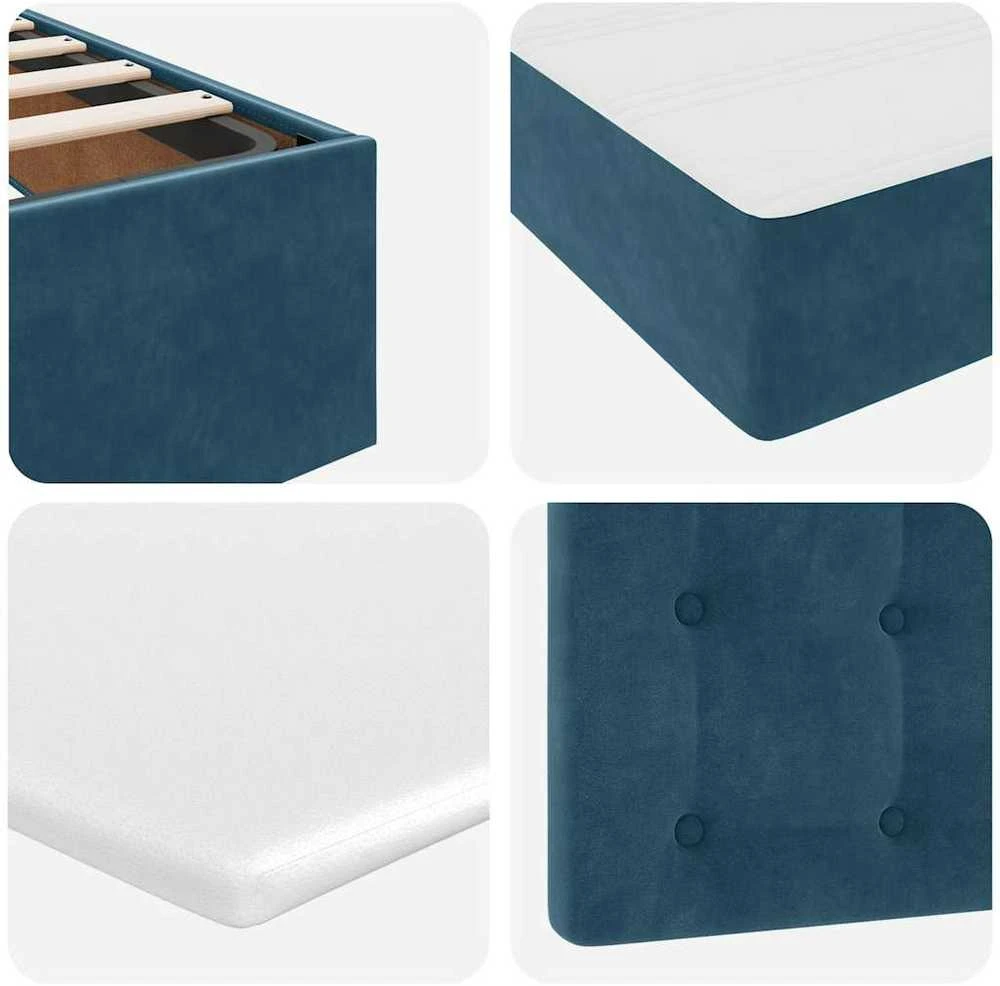 Osmanų lovos rėmas su čiužiniu, mėlynas, 90x200cm, aksomas