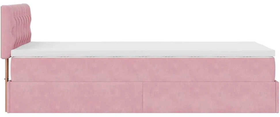 Osmanų lovos rėmas su čiužiniu, rožinis, 80x200cm, aksomas