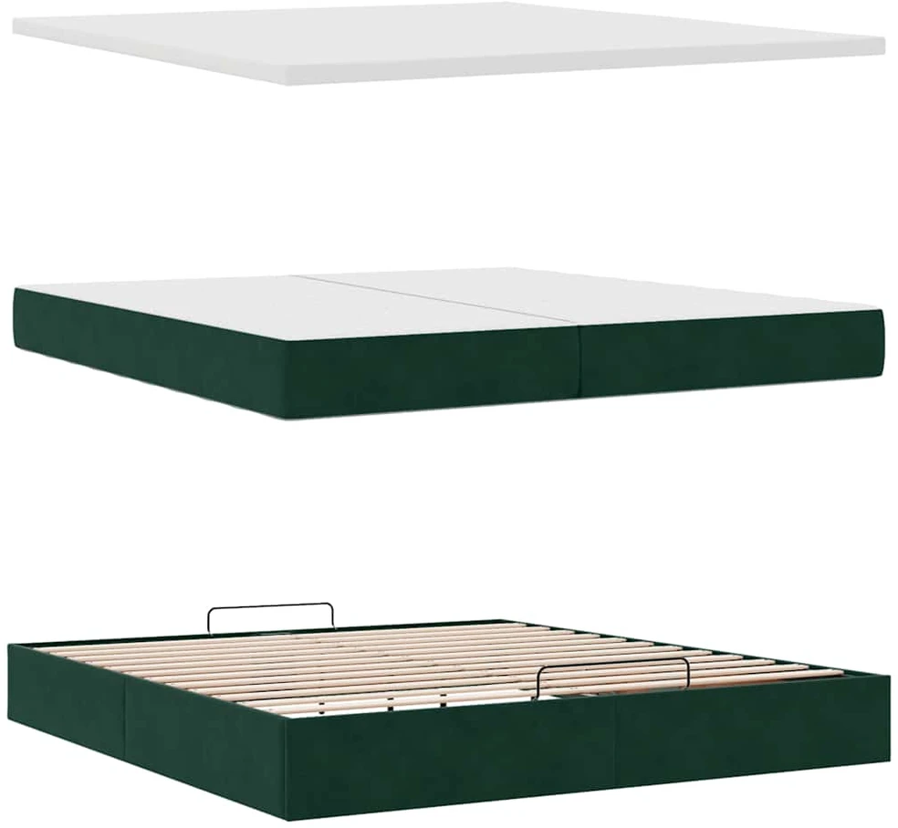 Osmanų lovos rėmas su čiužiniu, žalias, 200x200cm, aksomas