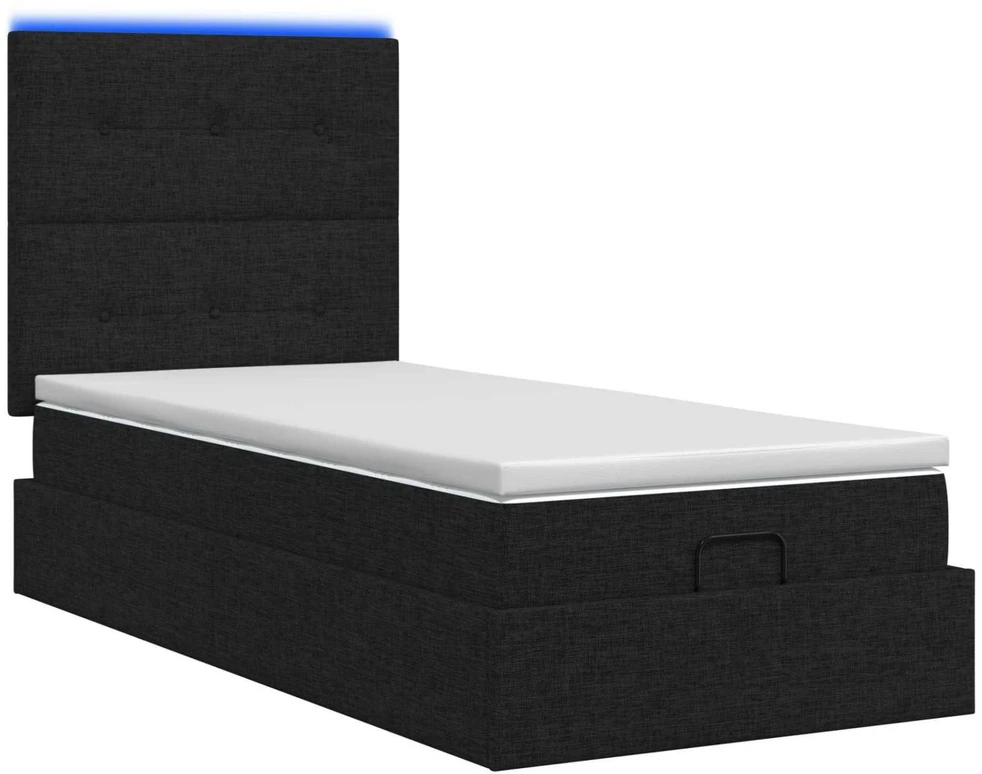 Otmana lova su matracsu ir LED Juoda 100 x 200 cm Audinys