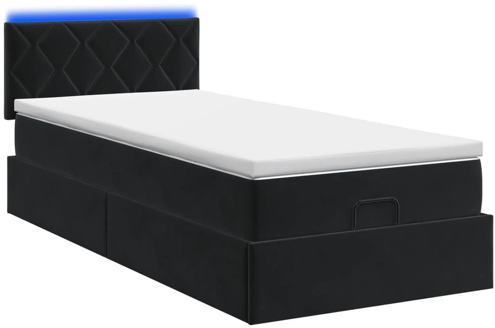 Otmana lova su matracsu ir LED Juoda 100 x 200 cm Aksomas
