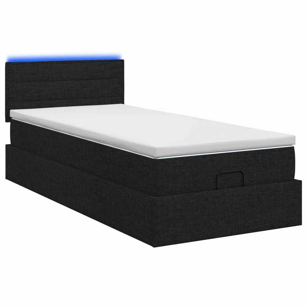 Otmana lova su matracsu ir LED Juoda 100 x 200 cm Audinys