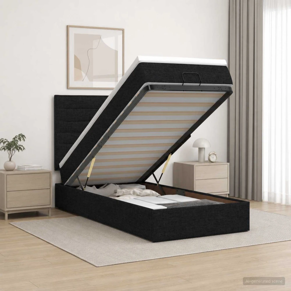 Otmana lova su matracsu ir LED Juoda 100 x 200 cm Audinys