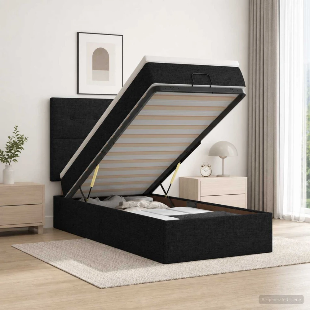 Otmana lova su matracsu ir LED Juoda 100 x 200 cm Audinys