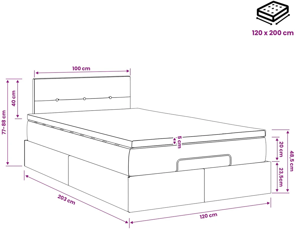Otmana lova su matracsu ir LED Juoda 120 x 200 cm Audinys