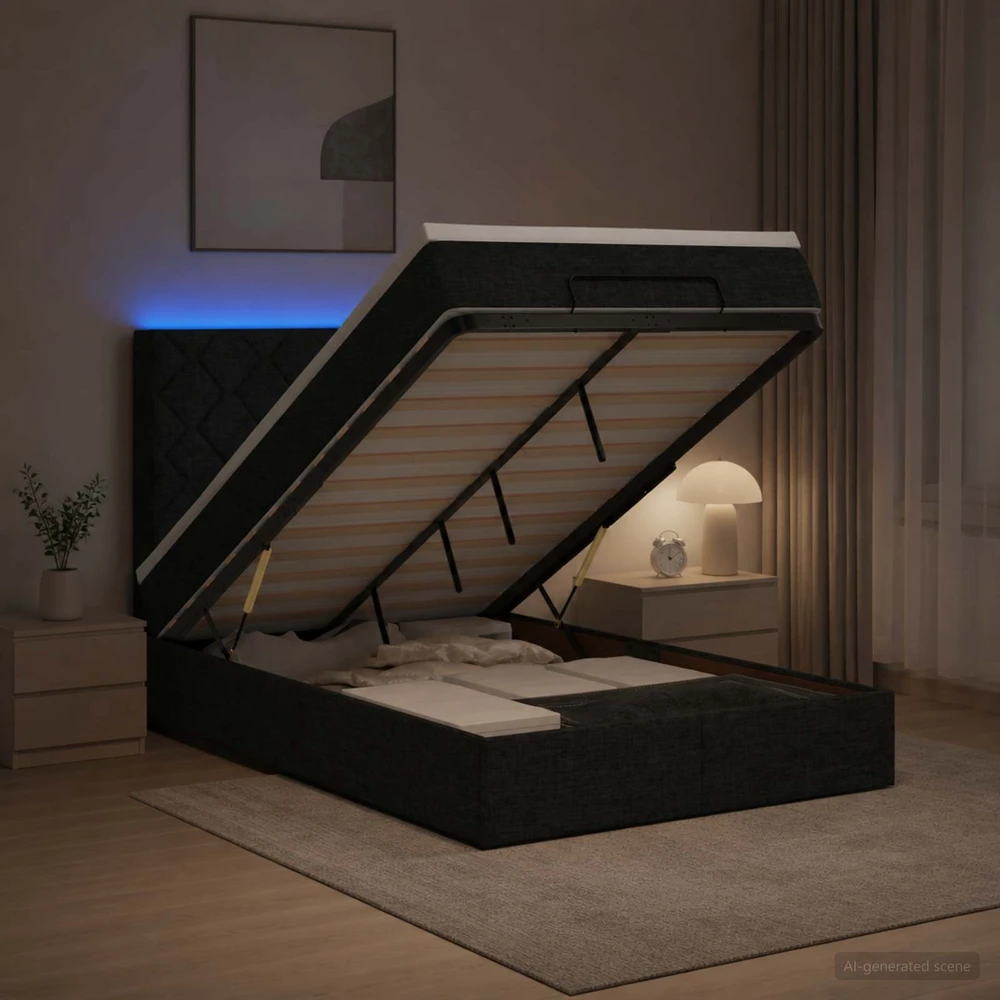 Otmana lova su matracsu ir LED Juoda 120 x 200 cm Audinys