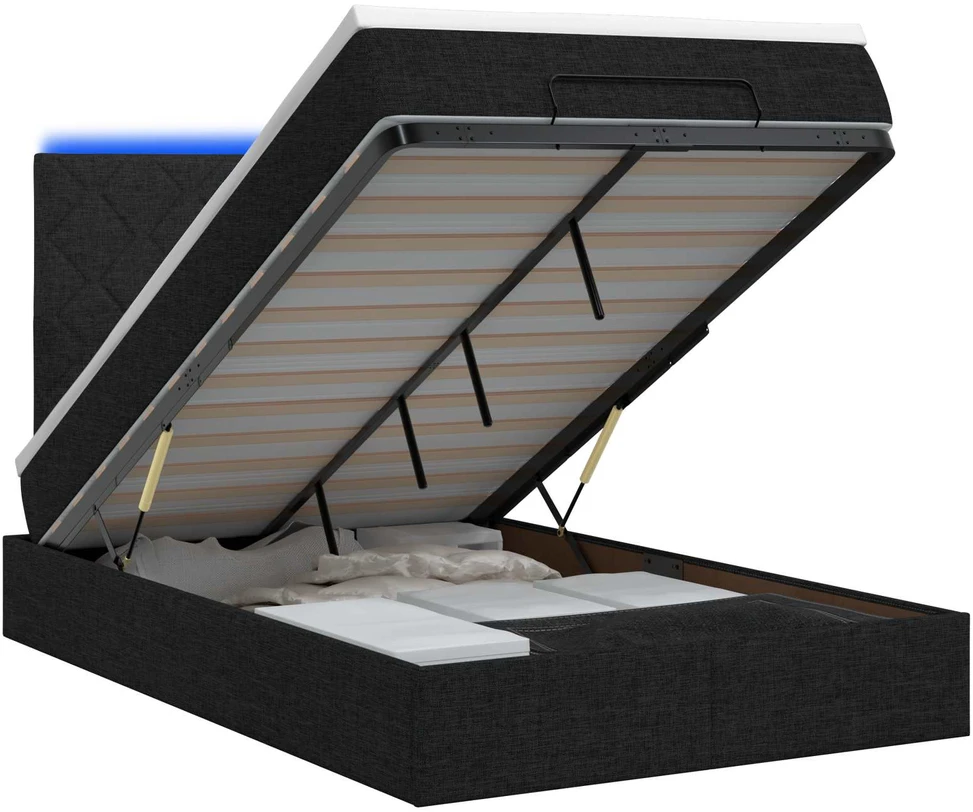 Otmana lova su matracsu ir LED Juoda 120 x 200 cm Audinys