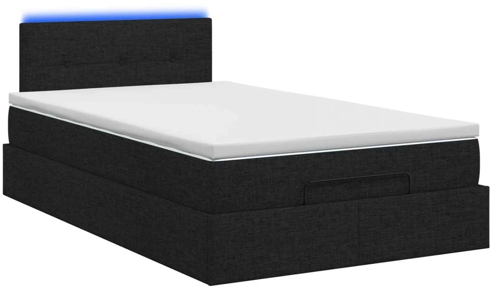 Otmana lova su matracsu ir LED Juoda 120 x 190 cm Audinys