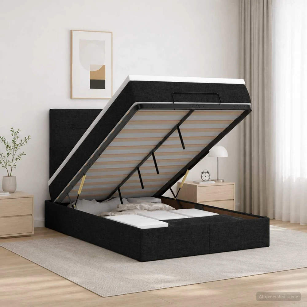 Otmana lova su matracsu ir LED Juoda 120 x 200 cm Audinys